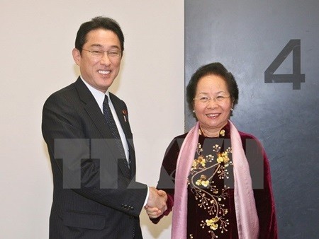 Vietnamese Vice President Nguyen Thi Doan meets with Japanese Foreign Minister Fumio Kishida at a global conference in Japan earlier this month. — VNA/VNS Photo Thong Nhat Vietnamese Vice President Nguyen Thi Doan meets with Japanese Foreign Minister Fumio Kishida at a global conference in Japan earlier this month. — VNA/VNS Photo Thong Nhat