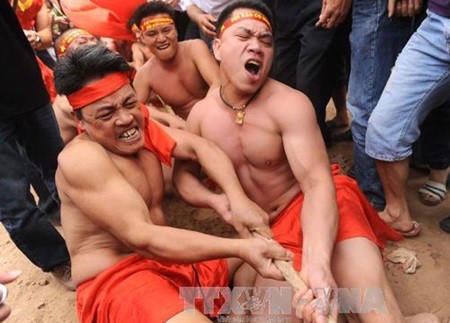 Heave: Male villagers take part in a tug-of-war ceremony, which has been listed as a National Intangible Heritage by the Ministry of Culture, Sports and Tourism. — VNA/VNS Photo Heave: Male villagers take part in a tug-of-war ceremony, which has been listed as a National Intangible Heritage by the Ministry of Culture, Sports and Tourism. — VNA/VNS Photo