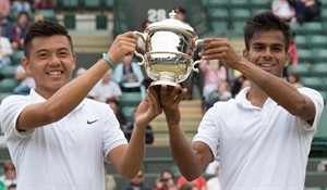 Ly Hoang Nam (L) and India's Sumit Nagal win the boys’ doubles event at Wimbledon (Photo: itftennis.com) Ly Hoang Nam (L) and India's Sumit Nagal win the boys’ doubles event at Wimbledon (Photo: itftennis.com)