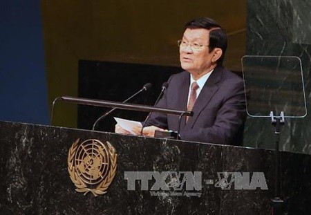 President Truong Tan Sang delivers a speech at the United Nations Summit to Adopt the Post-2015 Development Agenda. -- VNA/VNS Photo Nguyen Khang President Truong Tan Sang delivers a speech at the United Nations Summit to Adopt the Post-2015 Development Agenda. -- VNA/VNS Photo Nguyen Khang
