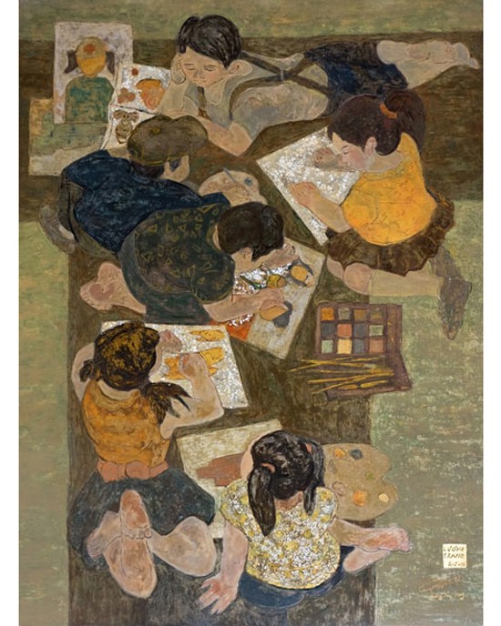 A lacquer painting under theme "A new day" by Luong Thuy Trang A oil painting under theme "March" by Mai Xuan Oanh A lacquer painting under theme "A new day" by Luong Thuy Trang A oil painting under theme "March" by Mai Xuan Oanh