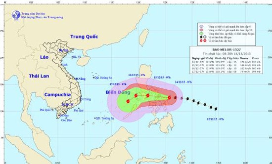Direction of 'Melor' storm (Photo: the National Hydrology Meteorology Forecast Center) Direction of 'Melor' storm (Photo: the National Hydrology Meteorology Forecast Center)