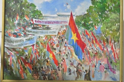 The painting titled Ngay vui lich su (The happy day of history)