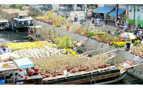 Chợ hoa “trên bến dưới thuyền”