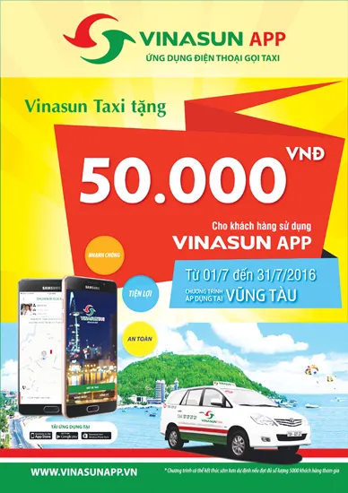 Tặng ngay 50.000đ cho khách hàng sử dụng Vinasun App tại Vũng Tàu