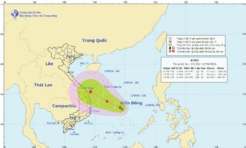 Low depression is approaching central territorial waters of Vietnam. (Photo:the National Hydrology Meteorology Forecast Center) Low depression is approaching central territorial waters of Vietnam. (Photo:the National Hydrology Meteorology Forecast Center)