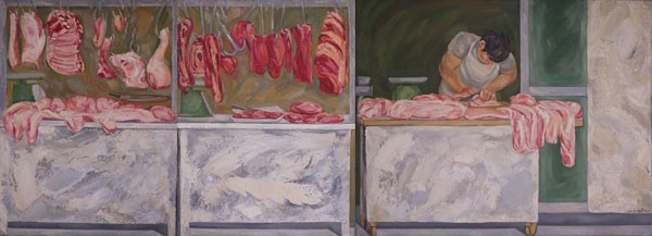 A painting titled "Butcher's shop" by Nguyen Van Du A painting titled "Butcher's shop" by Nguyen Van Du
