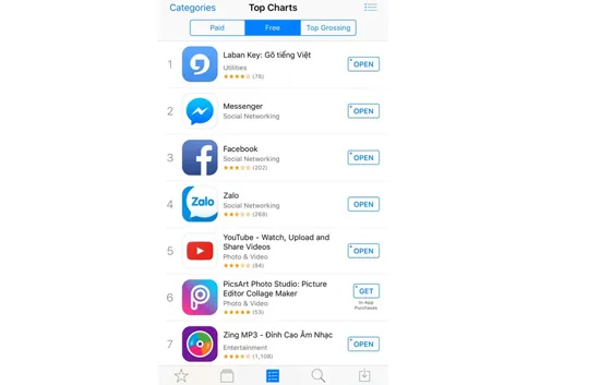 Laban Key đứng đầu bảng xếp hạng App Store