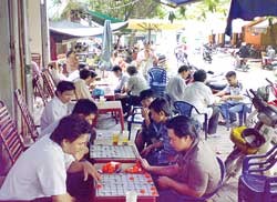 Playing blind chess in Mieu Noi area
