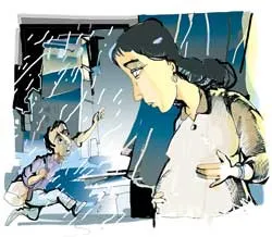 Người đàn ông đi về phía mưa