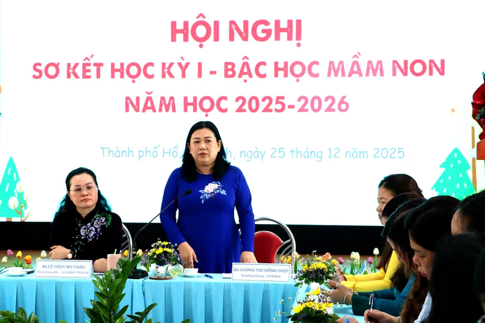 Trưởng phòng Giáo dục mầm non (Sở GD-ĐT TPHCM) Lương Thị Hồng Điệp phát biểu tại hội nghị sơ kết học kỳ 1