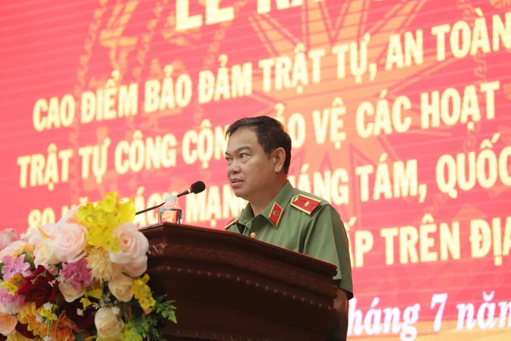 Thiếu tướng Phan Thanh Tám, Giám đốc Công an tỉnh Đắk Lắk, phát biểu tại lễ ra quân z6848739378663_b916ac9af42ca1e38ea285da45e19c9b.jpg