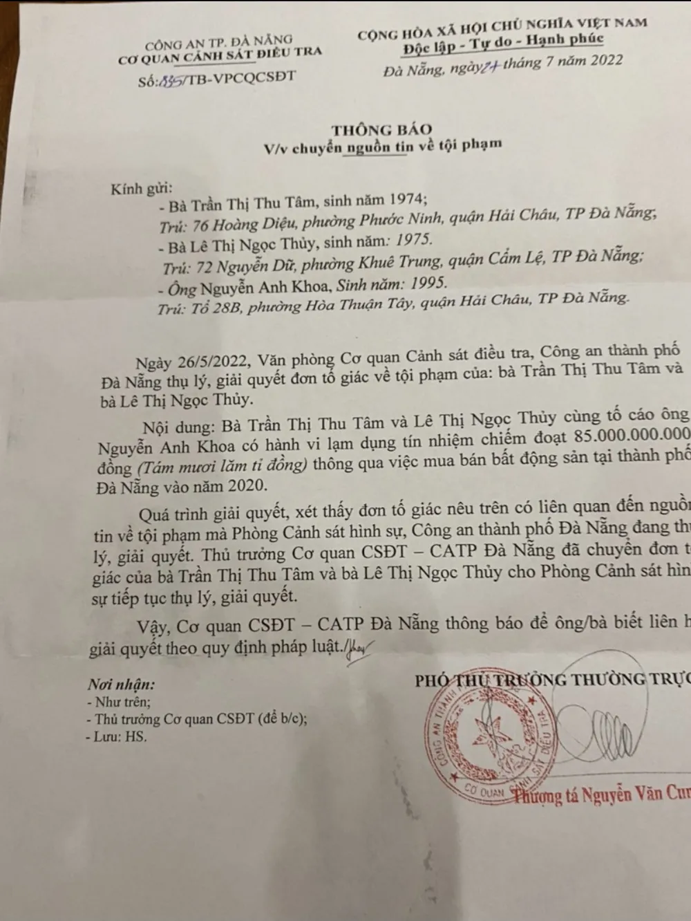 Vụ “đại gia” ở Đà Nẵng bị tố lừa đảo, chiếm đoạt hàng chục tỷ đồng: Bị hại yêu cầu khởi tố vụ án ảnh 2