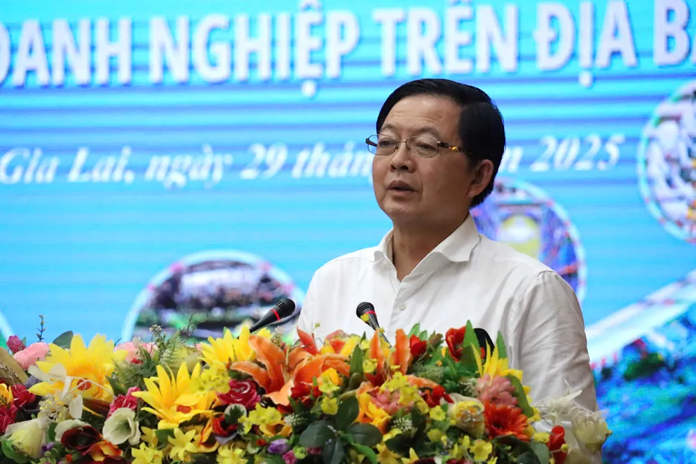 Đồng chí Hồ Quốc Dũng, Bí thư Tỉnh ủy Gia Lai nêu ra hàng loạt cam kết để phục vụ doanh nghiệp. Ảnh: HỮU PHÚC sâds.jpeg