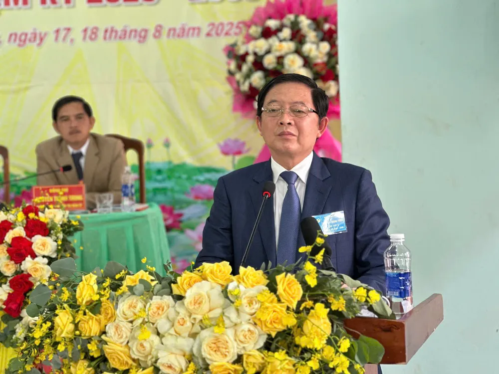 Ông Hồ Quốc Dũng, Bí thư Tỉnh ủy Gia Lai phát biểu tại đại hội etr.jpeg