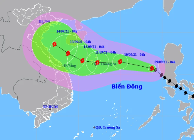 Vị trí và hướng di chuyển của bão Côn Sơn. Ảnh: Trung tâm Dự báo Khí tượng thủy văn Quốc gia