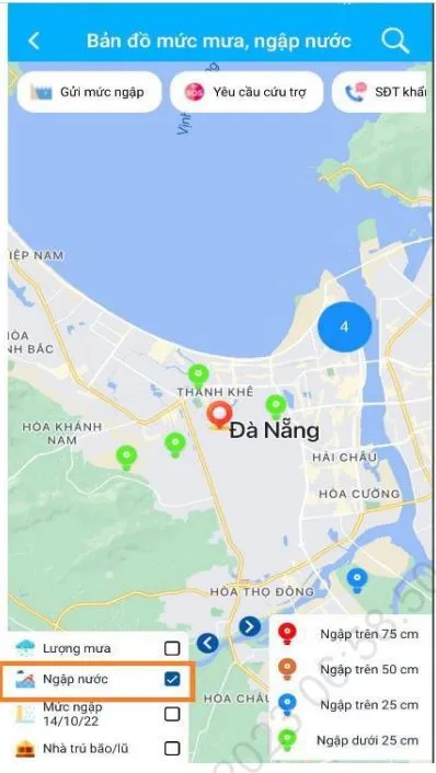 Bản đồ cảnh báo ngập nước giúp người dân có thể gửi thông tin mức ngập nước hiện tại cũng như thông tin liên quan khi có mưa lớn