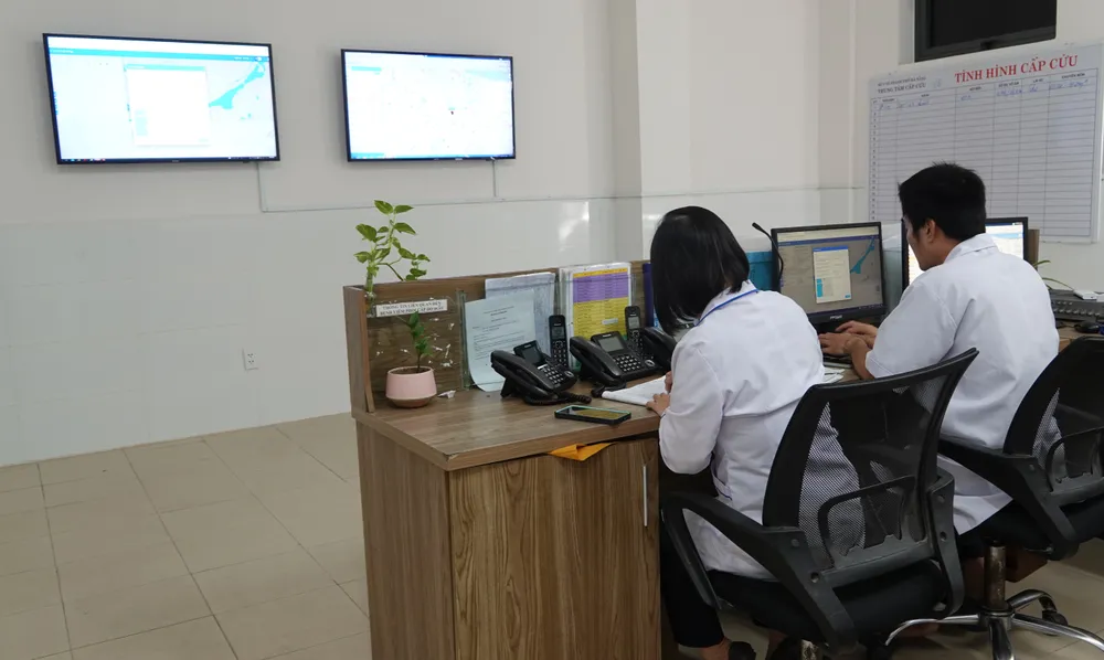 Định vị chính xác trên nền tảng Hành trình số của TP Đà Nẵng (giao diện của Trung tâm cấp cứu 115). Ảnh: XUÂN QUỲNH Định vị chính xác trên nền tảng Hành trình số của TP Đà Nẵng (giao diện của Trung tâm cấp cứu 115). Ảnh: XUÂN QUỲNH