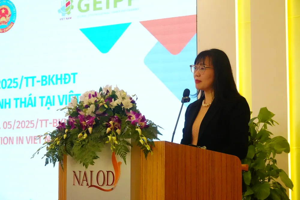 Bà Vương Thị Minh Hiếu, Phó Cục trưởng Cục Đầu tư nước ngoài (Bộ Tài chính) phát biểu tại hội thảo. Ảnh: XUÂN QUỲNH DSC03536.JPG