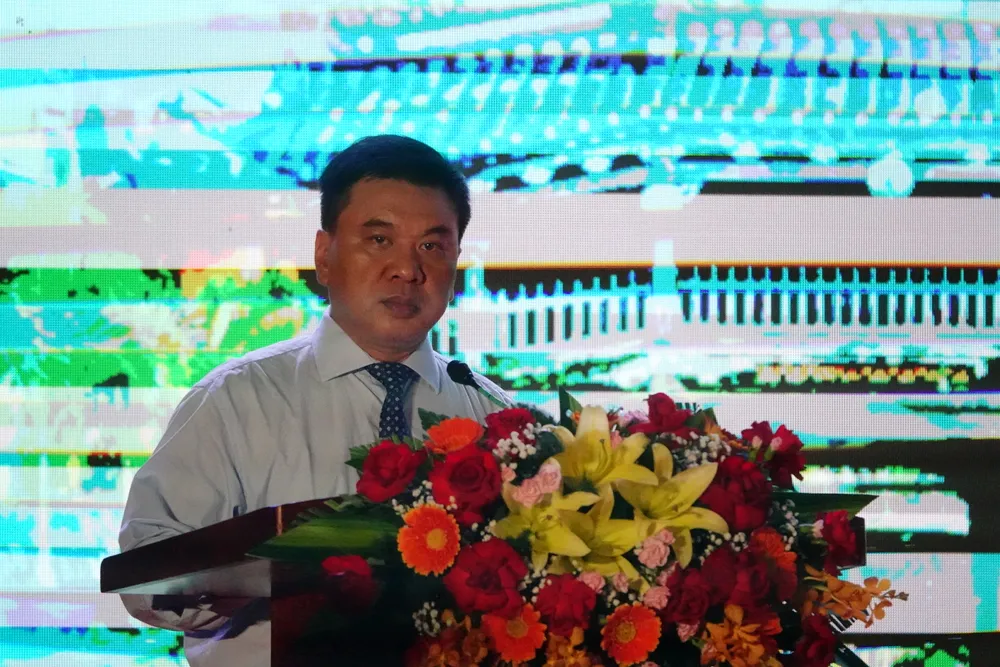 Ông Lê Hoàng Tài, Phó Cục trưởng Cục Xúc tiến Thương mại (Bộ Công thương) phát biểu. Ảnh: XUÂN QUỲNH 1000037299.jpg