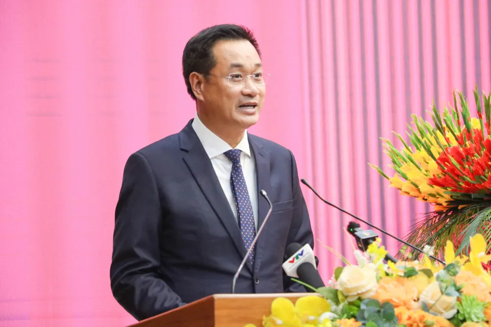 Đồng chí Lê Ngọc Quang, Bí thư Thành ủy Đà Nẵng phát biểu nhận nhiệm vụ. Ảnh: XUÂN QUỲNH IMG_0394.jpg