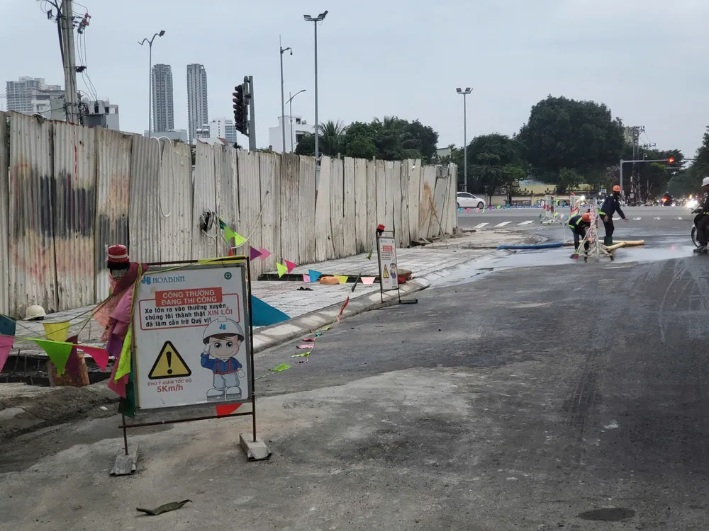 Vị trí xảy ra sụt lún đã được xử lý. Ảnh: XUÂN QUỲNH