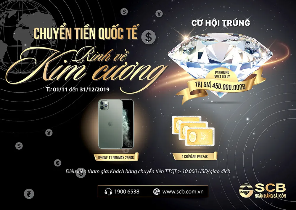 Scb triển khai chương trình khuyến mại “Chuyển tiền quốc tế - Rinh về kim cương”