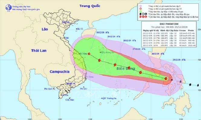 Bản đồ đường đi của bão Phanfone