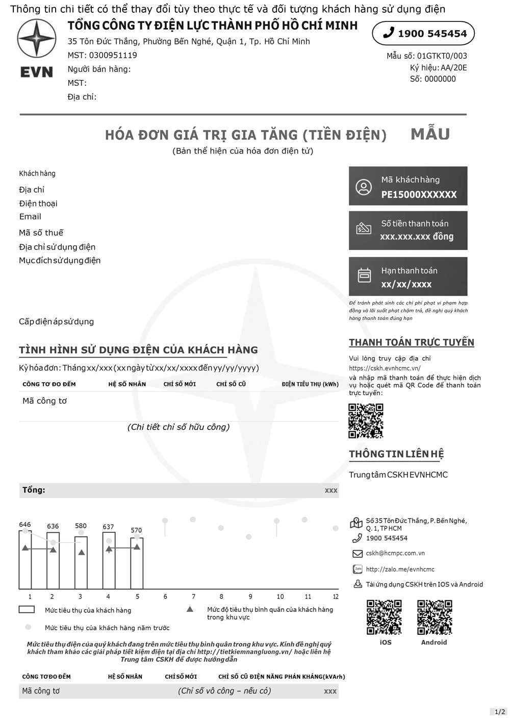 Thông báo: Áp dụng mẫu hóa đơn tiền điện mới ảnh 1 Thông báo: Áp dụng mẫu hóa đơn tiền điện mới ảnh 1