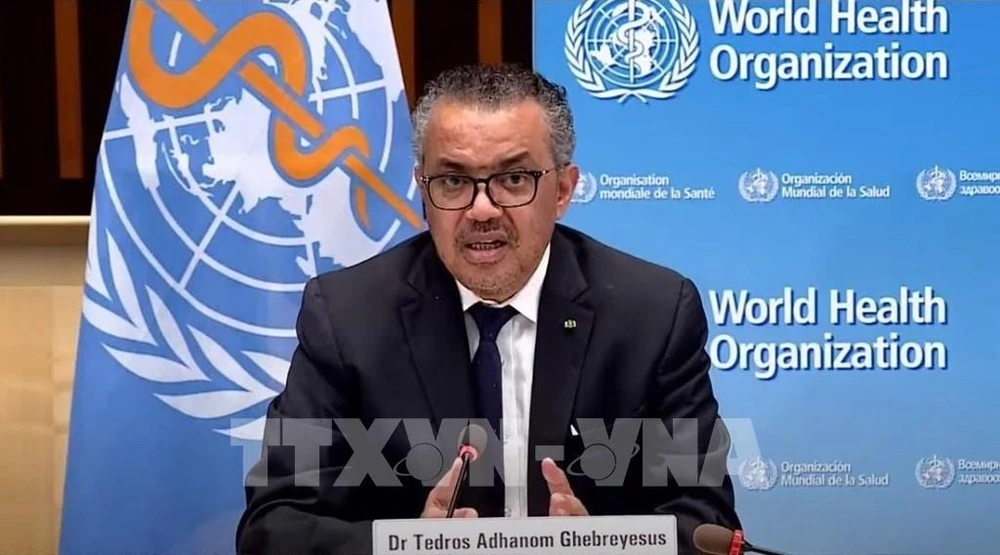 Tổng Giám đốc WHO Tedros Adhanom Ghebreyesus tại cuộc họp báo ở Geneva, Thụy Sĩ. Ảnh: THX/TTXVN