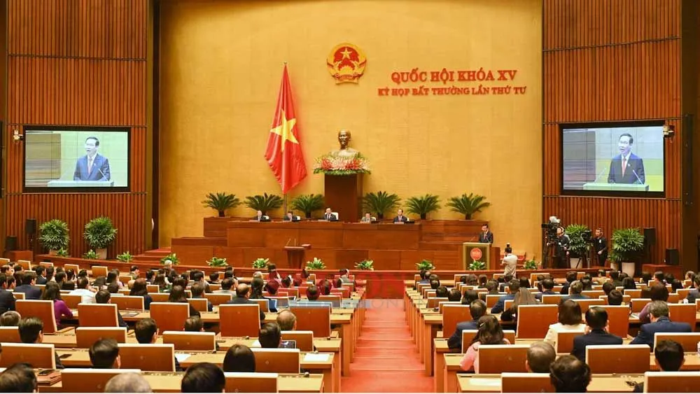 Chủ tịch nước Võ Văn Thưởng phát biểu sau khi tuyên thệ nhậm chức. Ảnh: VIẾT CHUNG Chủ tịch nước Võ Văn Thưởng phát biểu sau khi tuyên thệ nhậm chức. Ảnh: VIẾT CHUNG