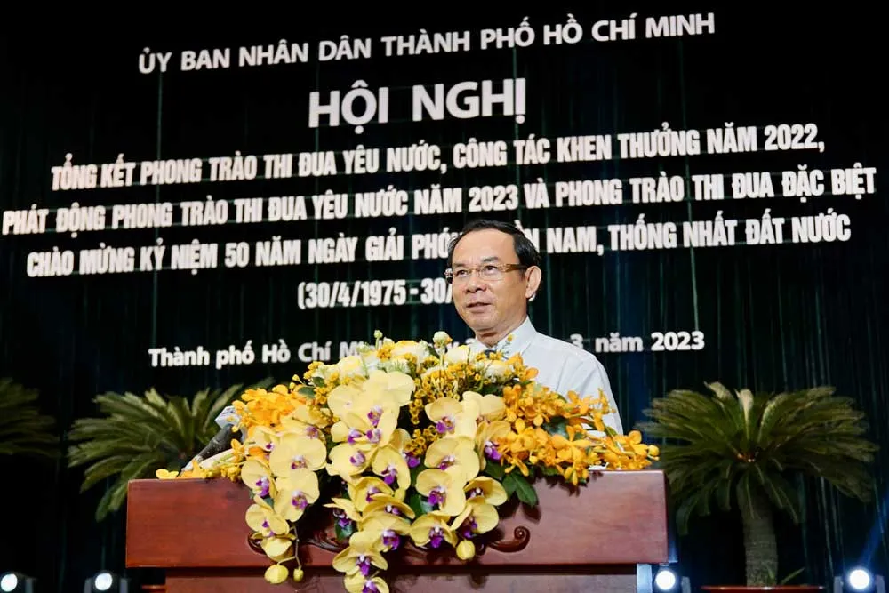 Bí thư Thành ủy TPHCM Nguyễn Văn Nên phát biểu chỉ đạo tại hội nghị. Ảnh: HOÀNG HÙNG