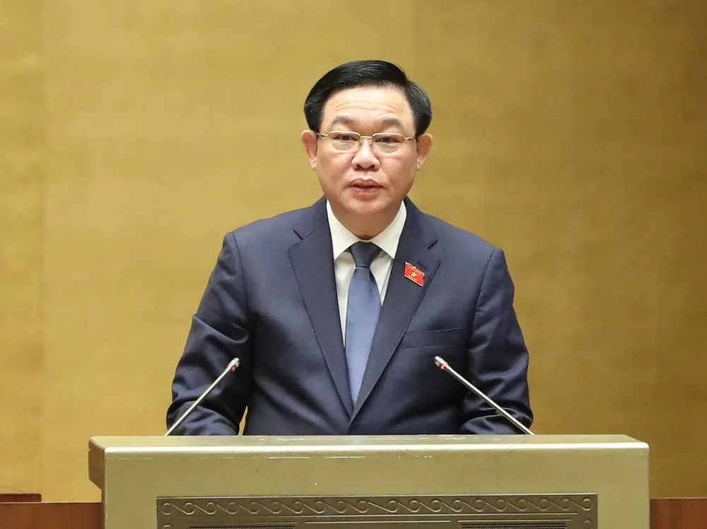 Chủ tịch Quốc hội Vương Đình Huệ phát biểu kết thúc nhóm vấn đề thứ ba thuộc lĩnh vực khoa học và công nghệ, chiều 7-6. Ảnh: QUANG PHÚC