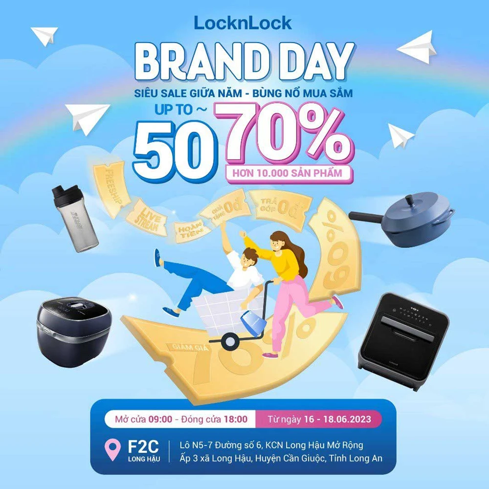 LocknLock BRAND DAY - Siêu sale giữa năm bùng nổ mua sắm ưu đãi tới 70% tại F2C Long Hậu