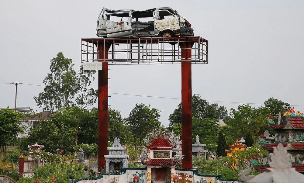 “Biển” cảnh báo tai nạn giao thông trên quốc lộ 1A đoạn qua xã Nghi Liên (TP Vinh, Nghệ An)