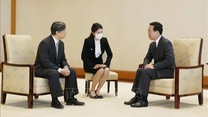 Chủ tịch nước Võ Văn Thưởng hội kiến Nhà Vua Nhật Bản Naruhito. Ảnh: TTXVN