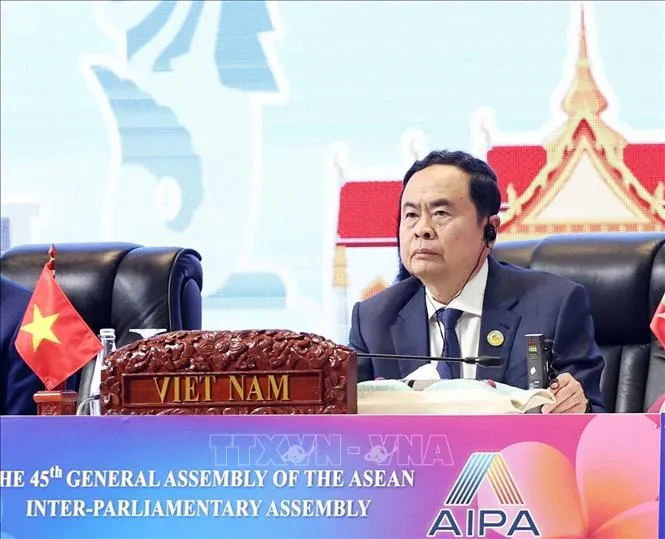 Chủ tịch Quốc hội Trần Thanh Mẫn tại Phiên toàn thể thứ nhất Đại hội đồng AIPA-45. Ảnh: TTXVN phat-bieu-191024-1.jpg