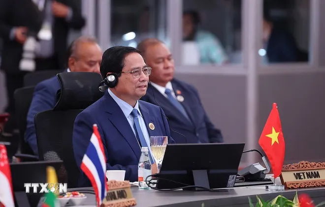 Thủ tướng Phạm Minh Chính phát biểu tại Hội nghị Cấp cao ASEAN-Hội đồng Hợp tác Vùng Vịnh (GCC) lần thứ hai. Ảnh: TTXVN Thủ tướng Phạm Minh Chính phát biểu tại Hội nghị Cấp cao ASEAN-Hội đồng Hợp tác Vùng Vịnh (GCC) lần thứ hai. Ảnh: TTXVN