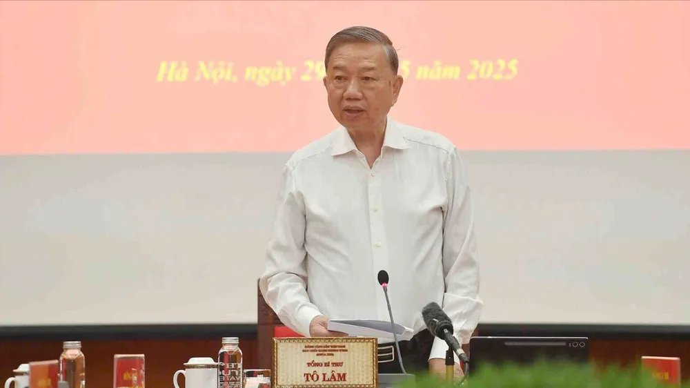 Tổng Bí thư Tô Lâm phát biểu tại phiên họp. Ảnh: VIẾT CHUNG Hop Ban Chi dao phat trien KHCN 2.jpg