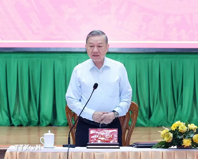 เลขาธิการโตลัมให้คำชี้แจง ภาพ: VNA Tổng Bí thư Tô Lâm phát biểu chỉ đạo. Ảnh: TTXVN