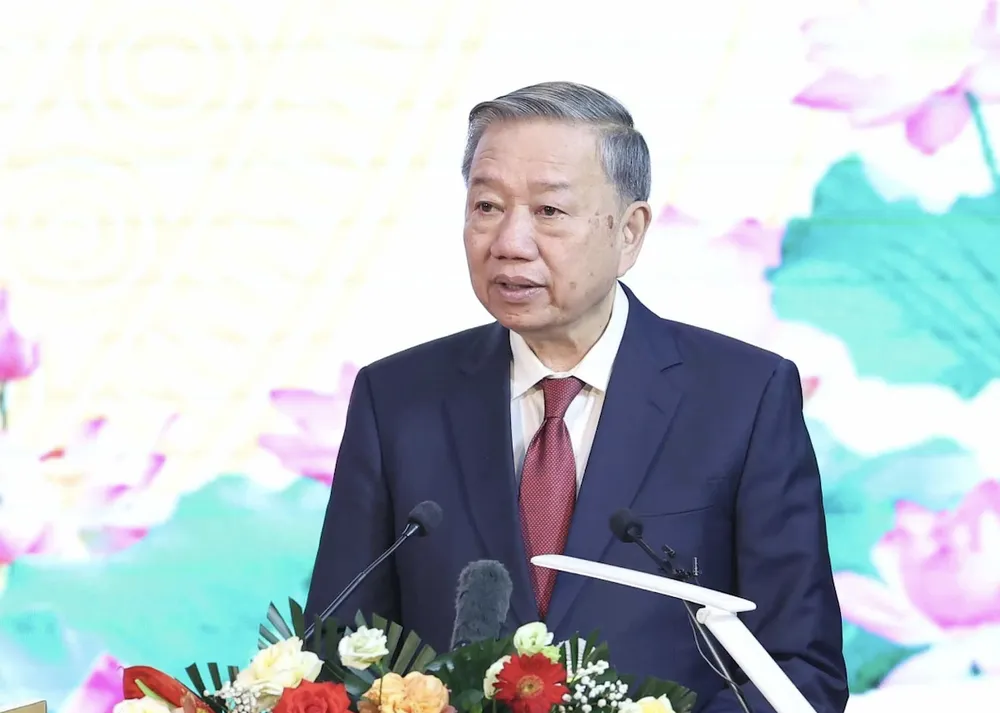 Tổng Bí thư Tô Lâm phát biểu tại Lễ kỷ niệm 110 năm Ngày sinh Tổng Bí thư Nguyễn Văn Linh. Ảnh: TTXVN tbt1-1751363148106767069538.png