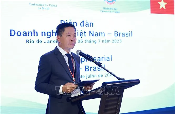 Ông Đào Xuân Vũ, Phó Tổng Giám đốc Tập đoàn Công nghiệp - Viễn thông Quân đội phát biểu. Ảnh: TTXVN brazil2-6725.jpg