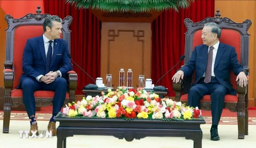 Tổng Bí thư Tô Lâm tiếp Bộ trưởng Bộ Chiến tranh Hoa Kỳ Pete Hegseth. Ảnh: TTXVN tong-bi-thu-to-lam-tiep-bo-truong-chien-tranh-hoa-ky-pete-hegseth-4-resize.jpg