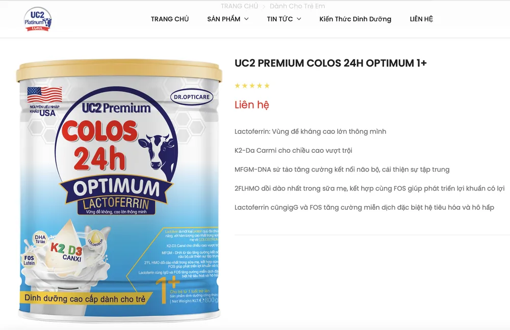 Sản phẩm UC2 Premium Colos 24h Optimum 1+ trên website của công ty. Ảnh màn hình 2025-07-08 lúc 10.45.34.png