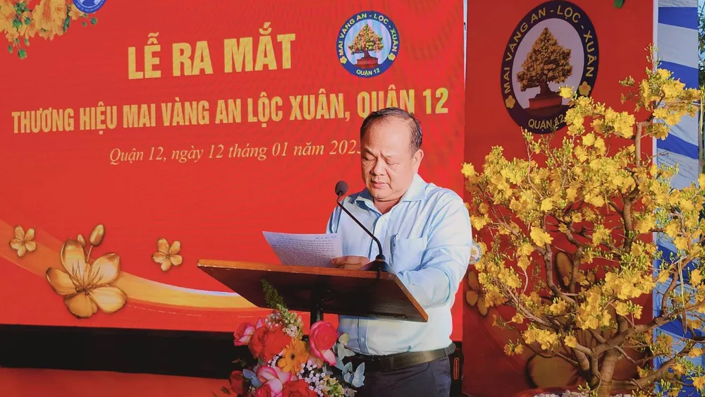 Phó Chủ tịch UBND quận 12 Nguyễn Minh Chánh phát biểu khai mạc Chợ hoa Mai vàng An Lộc Xuân Phó Chủ tịch UBND quận 12 Nguyễn Minh Chánh phát biểu khai mạc Chợ hoa Mai vàng An Lộc Xuân