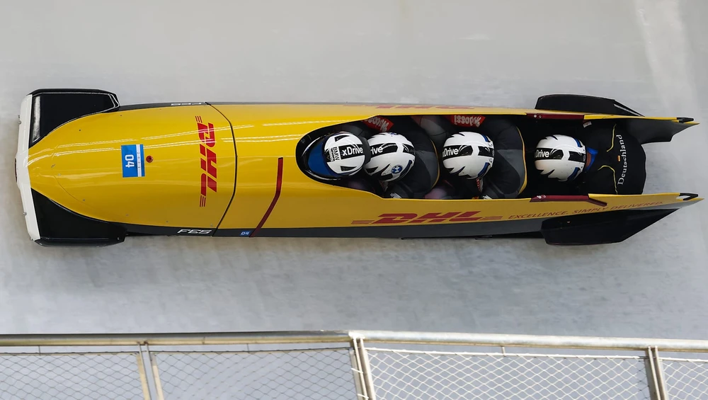 Phần thi bobsleigh (xe trượt lòng máng) 4 nam tại sự kiện thi đấu thử nghiệm. Ảnh: GETTY IMAGES