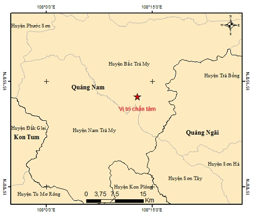 Vị trí tâm chấn xảy ra vụ động đất vào lúc 21 giờ ngày 30-5 