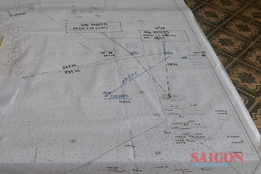 Hải đồ khu vực 2 tàu cá gặp nạn trên biển Hải đồ khu vực 2 tàu cá gặp nạn trên biển