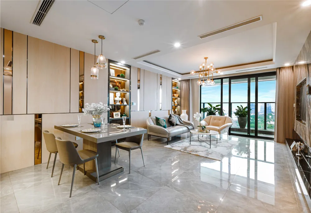 Phòng ăn nối liền với phòng khách, gia chủ có thể tối ưu diện tích sử dụng, đồng thời tạo sự thoáng rộng, thoải mái ngay khi bước vào nhà Phòng ăn nối liền với phòng khách, gia chủ có thể tối ưu diện tích sử dụng, đồng thời tạo sự thoáng rộng, thoải mái ngay khi bước vào nhà