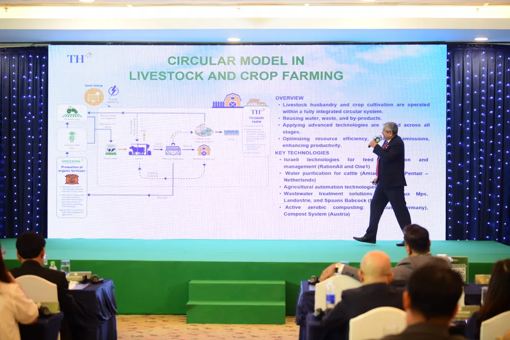 Ông Arghya Mandal, Tổng Giám đốc Công ty Cổ phần sữa TH lần lượt giải mã các mô hình tuần hoàn trong từng đơn vị thành viên của Tập đoàn TH Mandal phat bieu tai RPO VN.JPG